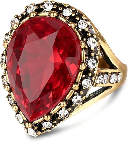 HAIXIAN الذهب الأسود حجر السج خاتم للنساء، Retro14K الذهب الأصفر مطلي Waterdrop Shap الأحجار الكريمة الكريستال الدائري، كوكتيل حزب Signet خاتم هدية للنساء لها in Kuwait