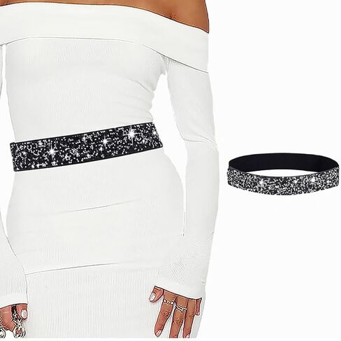 Auwoyss Women Belt Rhinestone Stretch Dresses Belt Elastic Vintage Waist Belt for Women and Girls in Kuwait