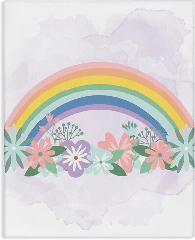 Stupell Industries Tropical Florals Under Playful Rainbow Kids' Illustration, Designed by Kim Allen Canvas Wall Art, 16 x 20, White in Kuwait