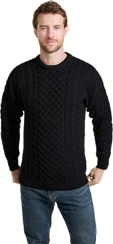 سترة Carraig Donn للرجال من Aran سترة صوف ميرينو 100% بلوفر صياد السمك برقبة دائرية in Kuwait