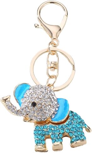 Cute Big Ears Elephant Keychain Sparkling Keyring Crystal Purse Pendant Rhinestones Handbag Charm (Blue) in Kuwait