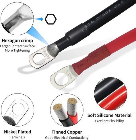 ELFCULB 4 مقياس كابل البطارية 2FT المعلبة النحاس كابل لحام سلك سلبي مع 3/8 "العروات ل عاكس الطاقة بطارية السيارة الشمسية in Kuwait