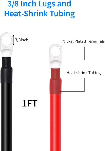 ELFCULB 4 مقياس كابل البطارية 2FT المعلبة النحاس كابل لحام سلك سلبي مع 3/8 "العروات ل عاكس الطاقة بطارية السيارة الشمسية in Kuwait
