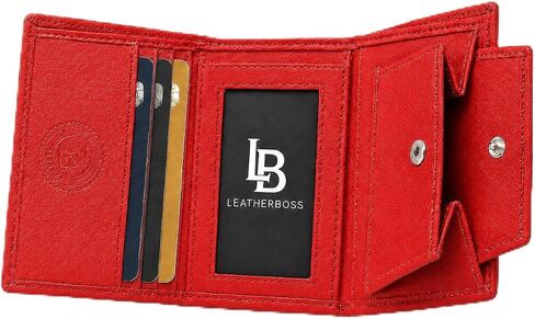 محفظة جلدية للأولاد من Leatherboss رفيعة ومدمجة بجيب للعملات المعدنية وجيب ثلاثي الطي، باللون الأزرق in Kuwait