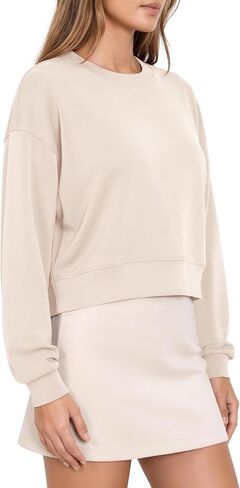 ODODOS Modal Soft Long Sleeve Cropped Sweatshirts for Women Oversized Crew Neck Pullover Crop Top in Kuwait