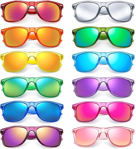 SUNOVELTIES 12 Pack Neon Color Sunglasses Classic Mirrored Lenses Glasses Men/Women Bulk Birthday Beach Pool Party Favors in Kuwait