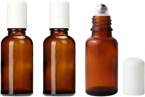 3PCS 50ml Empty Refillabl Amber Glass Roller Bottle With Stainless Steel Balls And White Screw Cover For Essential Oil Lip Balms Perfume in Kuwait