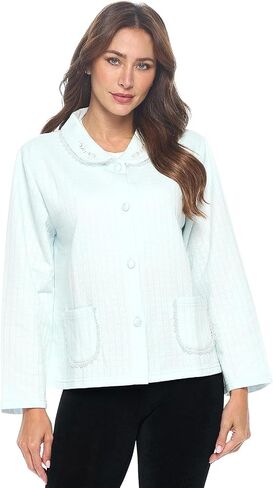 Casual Nights Women's Soft Bed Jacket, Button Front Long Sleeve Sleep Top with Pockets in Kuwait