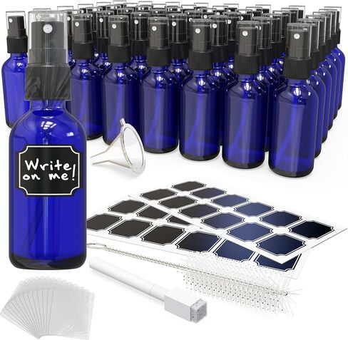 Nevlers 48pk Blue Small Glass Spray Bottles 2 Oz |Versatile Dark Glass Spray Bottles Mist Sprayer | Ultra Fine Mist Spray Bottle for Face, Spritz Bottle for Hair, Atomizer Spray Bottle for Oil &More in Kuwait