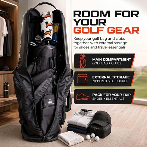 Golf Travel Bag with Wheels - 1680D Heavy Duty Nylon Fabric Golf Travel Case with Travel Golf Bag Storage Integrated Padlock & Ergonomic Handle Foldable Golf Travel Bags for Airlines in Kuwait
