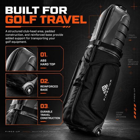 Golf Travel Bag with Wheels - 1680D Heavy Duty Nylon Fabric Golf Travel Case with Travel Golf Bag Storage Integrated Padlock & Ergonomic Handle Foldable Golf Travel Bags for Airlines in Kuwait
