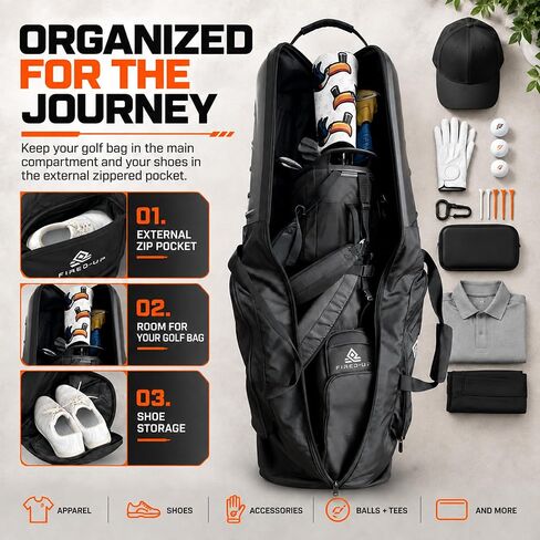 Golf Travel Bag with Wheels - 1680D Heavy Duty Nylon Fabric Golf Travel Case with Travel Golf Bag Storage Integrated Padlock & Ergonomic Handle Foldable Golf Travel Bags for Airlines in Kuwait