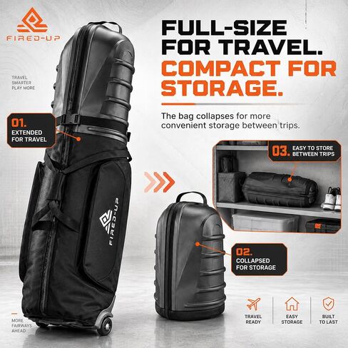 Golf Travel Bag with Wheels - 1680D Heavy Duty Nylon Fabric Golf Travel Case with Travel Golf Bag Storage Integrated Padlock & Ergonomic Handle Foldable Golf Travel Bags for Airlines in Kuwait