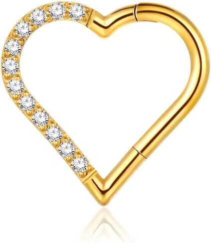 316L Stainless Steel Heart Cartilage Conch Daith Rook Tragus Helix Earrings Cubic Zirconia Hoop Hinged Segment Septum Clicker Ring Nose Rings Hoop Piercing Jewelry in Kuwait