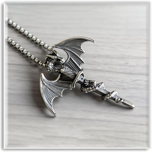 Xusamss Punk Rock Titanium Steel Sword Pendant Wings Dragon Necklace with 24inches Chain in Kuwait