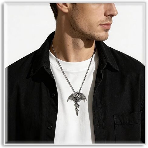 Xusamss Punk Rock Titanium Steel Sword Pendant Wings Dragon Necklace with 24inches Chain in Kuwait