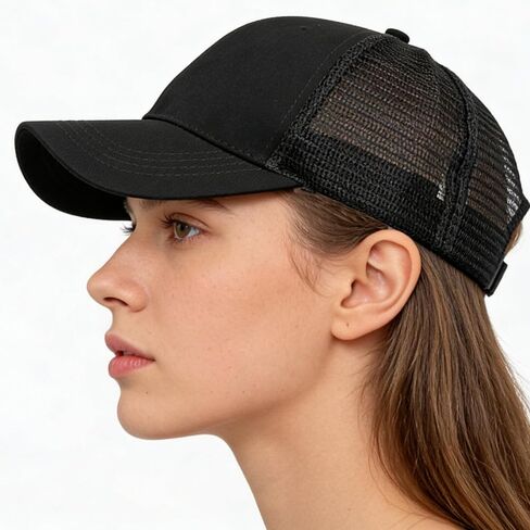 Solid Ponytail Hat Baseball Cap Cotton Mesh High Bun Pony Cap Women 56-58cm (22"-23") in Kuwait