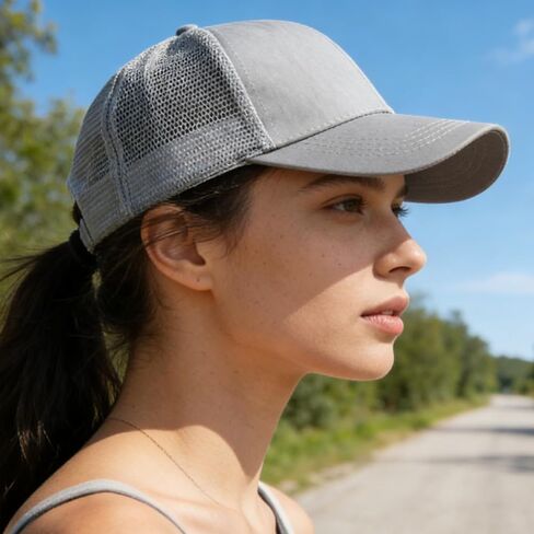 Solid Ponytail Hat Baseball Cap Cotton Mesh High Bun Pony Cap Women 56-58cm (22"-23") in Kuwait