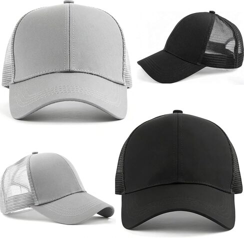 Solid Ponytail Hat Baseball Cap Cotton Mesh High Bun Pony Cap Women 56-58cm (22"-23") in Kuwait