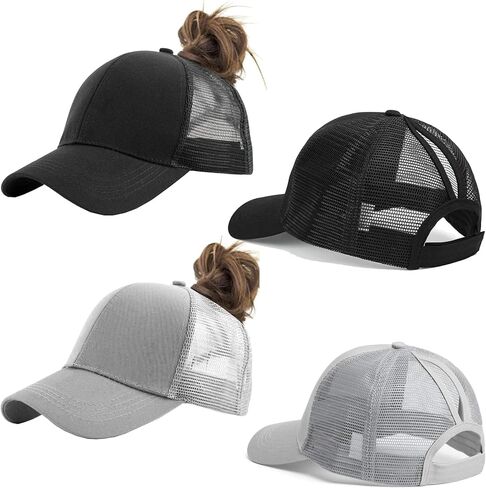Solid Ponytail Hat Baseball Cap Cotton Mesh High Bun Pony Cap Women 56-58cm (22"-23") in Kuwait