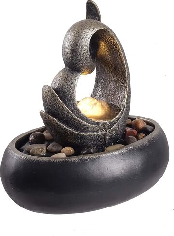 Teamson Home Indoor Tabletop Zen Waterfall Fountain with Led Lights and Pump for Bedroom Living Room Office, Stone Gray in Kuwait
