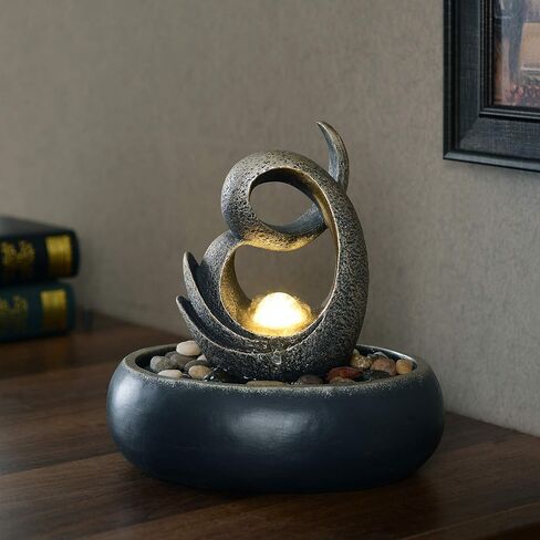 Teamson Home Indoor Tabletop Zen Waterfall Fountain with Led Lights and Pump for Bedroom Living Room Office, Stone Gray in Kuwait