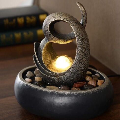 Teamson Home Indoor Tabletop Zen Waterfall Fountain with Led Lights and Pump for Bedroom Living Room Office, Stone Gray in Kuwait