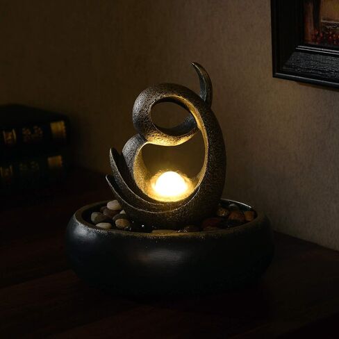 Teamson Home Indoor Tabletop Zen Waterfall Fountain with Led Lights and Pump for Bedroom Living Room Office, Stone Gray in Kuwait