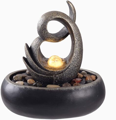Teamson Home Indoor Tabletop Zen Waterfall Fountain with Led Lights and Pump for Bedroom Living Room Office, Stone Gray in Kuwait