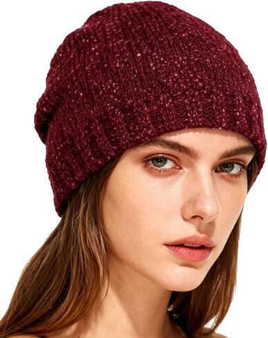 Sequin Knitted Beanie Hat for Women Men Glitter Winter Skull Caps Outdoor Windproof Cold Weather Bonnet in Kuwait