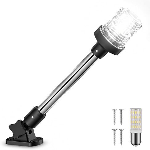 أضواء ملاحة مرساة LED من Obcursco مقاس 12 بوصة، ضوء أبيض قابل للطي للأسفل للقارب، رؤية بحرية 3 نانومتر، أضواء دائرية شاملة لقوارب العائمة وقوارب الصيد in Kuwait
