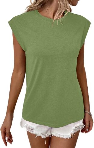 Women's Cap Sleeve Tops Casual Crew Neck Basic Tops Solid Color Womens Shirts Loose Fit Blouse Work Cute Top in Kuwait