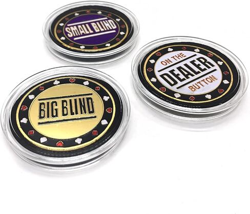 TopTie 3PCS Poker Chips, Small Blind Big Blind and Dealer Metal Buttons for Craps Texas Poker Table in Kuwait