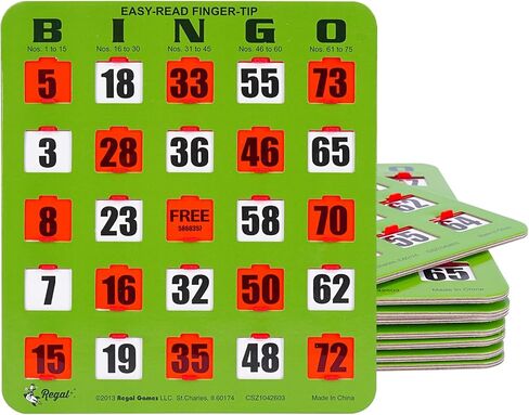 Regal Bingo - Shutter Slide Bingo Cards Only - 8" x 9" - 5-Ply Green Cardstock - Easy to Read - No Duplicates - Red Sliding Windows - Perfect for Large Groups, Bulk Purchasing in Kuwait