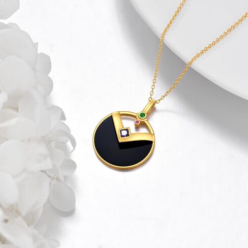 Black Onyx Necklace 925 Sterling Silver Gold Filigree Vintage Pendant Black Onyx Jewelry Gift for Women Girls in Kuwait