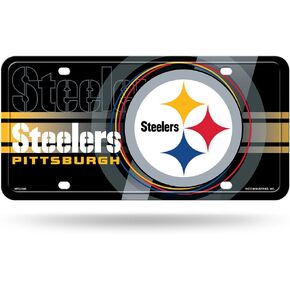 Rico Industries NFL Pittsburgh Steelers - علامة لوحة ترخيص معدنية دائرية سوداء، 6 × 11.5 بوصة in Kuwait