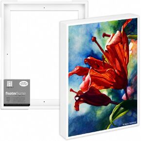 Ampersand Floaterframe Readymade Frame for Flat and 1 1/2" Deep Wood Panel and Canvas Artwork, Paintings, Prints, and More, 16"x20", White Thin in Kuwait