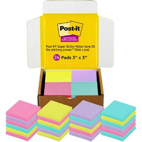 ملاحظات لاصقة فائقة اللصق من Post-it، 3x3 بوصة، 24 وسادة/عبوة، 70 ورقة/وسادة، مجموعة ألوان زاهية حصرية من أمازون، أكوا سبلاش، ليموني حمضي، وردي استوائي وزهرة السوسن in Kuwait