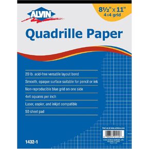 وسادة ورق ALVIN Quadrille مع 50 ورقة مقاس 17 بوصة × 22 بوصة موديل 1432-11 ورق رسم بياني مناسب لطابعة القلم الرصاص والحبر المتوافقة مع شبكة 4 بوصة × 4 بوصة - 50 ورقة وسادة مقاس 17 × 22 بوصة in Kuwait