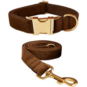 Velvet Dog Collar and Leash Set, Bright & Stylish Leash and Collar Set, Durable Pet Collars with Heavy Duty Quick Release Metal Buckle Adjustable for Samll Medium Large Dogs or Cats in Kuwait