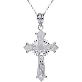Religious Jewelry .925 Sterling Silver Natal Starburst Crucifix Jesus Christ on the Holy Cross Pendant Necklace with with Rolo Chain and Pendant only in Kuwait