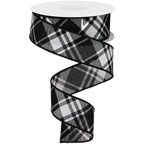 Diagonal Stripe/Check Wired Edge Ribbon - 10 Yards (Light Tan, White, 1.5") in Kuwait