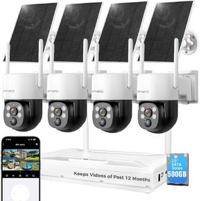 XMARTO 100% Wire-Free Solar PTZ Home Security Camera System Wireless, 4-Set 2K 4MP QHD CCTV Camera Kit with 4K 10CH Expandable WiFi NVR and Past 90-Day Video Storage, All-Weather Solar Charge in Kuwait