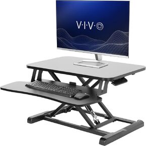 محول مكتب VIVO مقاس 32 بوصة، سلسلة K، ارتفاع قابل للتعديل من أجل الوقوف والوقوف، شاشة مزدوجة ومحطة عمل للكمبيوتر المحمول مع صينية لوحة مفاتيح عريضة، أسود، DESK-V000K in Kuwait