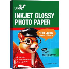 Uinkit 100 ورقة ورق صور نفث الحبر لامع 8.5 × 11 48 رطل حبر صبغ 180 جم لكل متر مربع ورق تصوير فوتوغرافي احترافي مقاس 8.5 مل جاف فوري مناسب لجميع طابعات حبر الصبغة in Kuwait