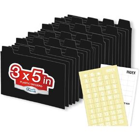 Chell 3x5 Plastic Index Card Dividers, Heavyweight Poly Index Card Guides A-Z for Flash Cards and Recipe Cards, with Alphabetical/Blank Stickers, Pack of 50 in Kuwait