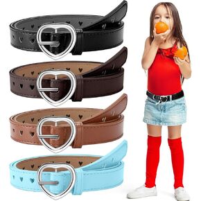 Newcotte 4 Pcs Girls Belt Size 6-12 Kids PU Leather Waist Belt Hollow Heart Design Metal Buckle for Girl Dress Pants Jeans in Kuwait
