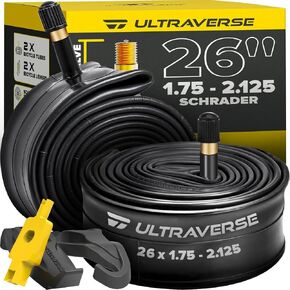 أنبوب داخلي للدراجة Ultraverse مقاس 26 × 1.75/1.95/2.10/2.125 بوصة مع صمام شريدر - أنابيب مطاطية للجبال والممرات والطرادات وMTB والحصى وإندورو والانحدار ودراجات المدينة - عبوتان in Kuwait