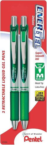 قلم جل سائل قابل للسحب ديلوكس RTX من Pentel EnerGel، 0.7 مم، طرف معدني، حبر أسود، عبوتان (BL77BP2A) in Kuwait