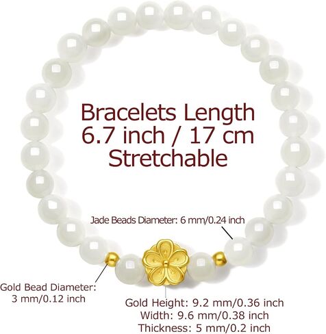24K Solid Gold Bracelet for Women, Real Pure Gold Jewelry Trendy Sakura Flower Ross Quartz Beaded Bracelet for Men Teen Girls in Kuwait